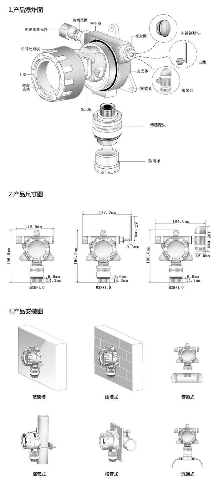大眾固定在線式1-碘-2-甲基丙烷氣體檢測儀不帶顯示型網(wǎng)絡(luò)版尺寸與安裝圖